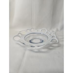 Vintage Murano Open Lace Glass Bowl Webbing Art Mid Century White 8.5"